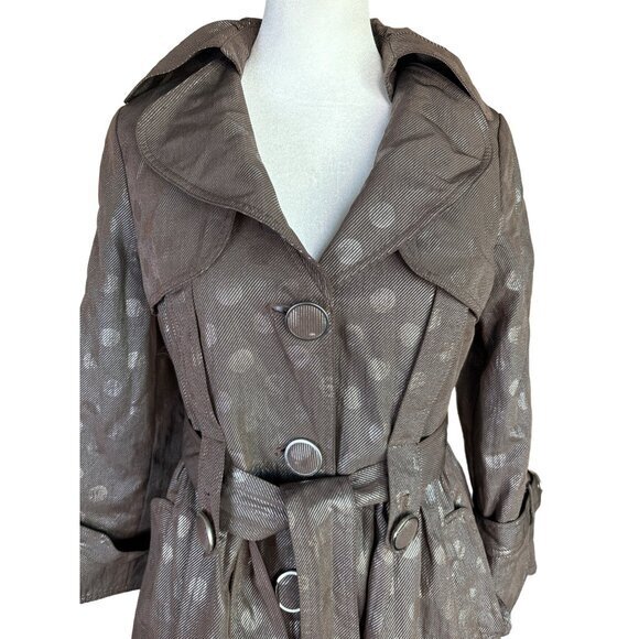 Nicola Bertti Jacket Size Small Metallic Brown Dotted Belted Missing Button NEW - Picture 2 of 11